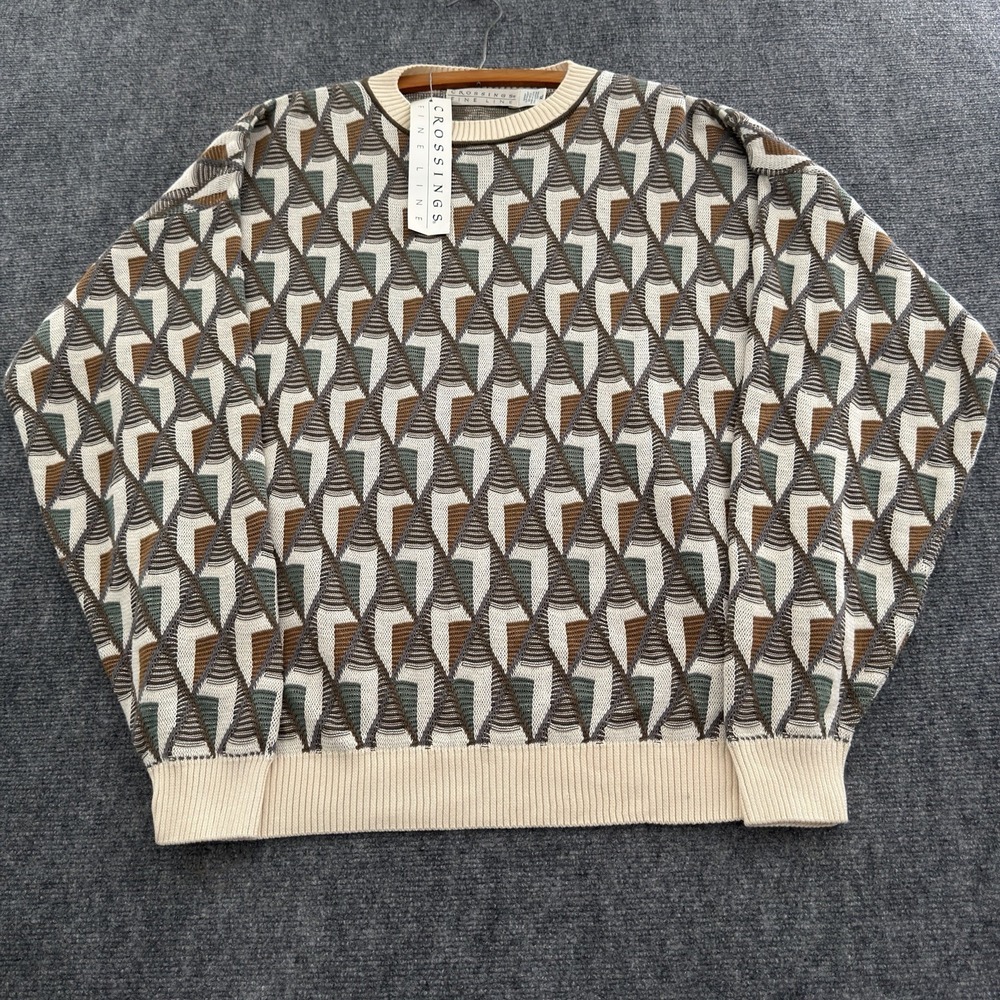 Vintage Crossings Fine Line Geometric Knit Sweater Mens XL USA Made NWT